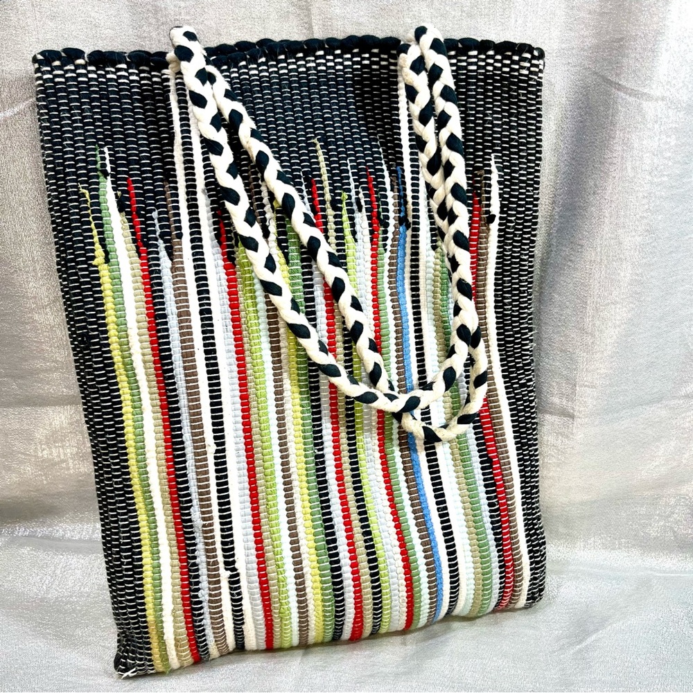 Vintage Tribal Rag Rug Recycled Fabric Handmade Boho Tote Bag